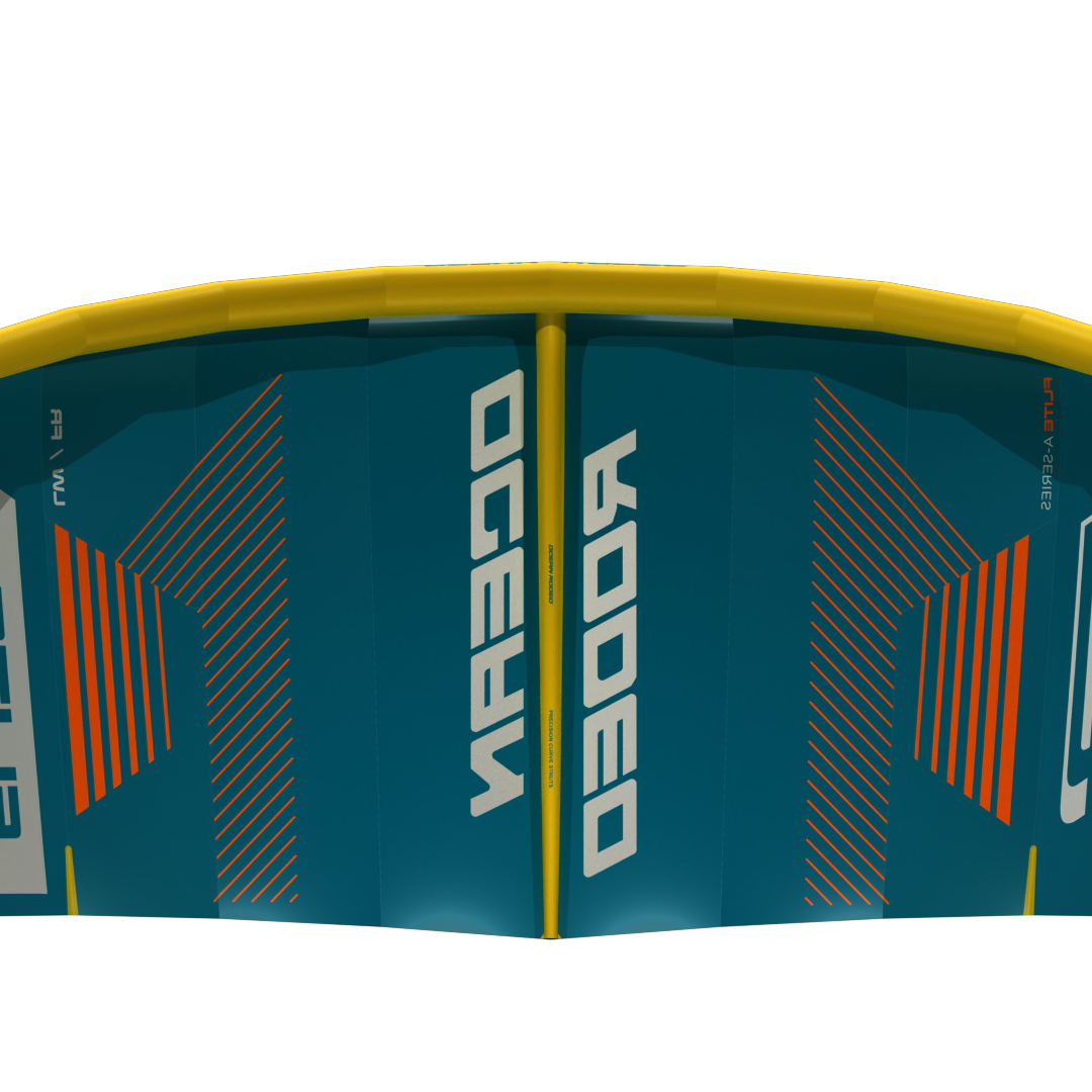 Ocean Rodeo Flite 3S A-Series. Image shows a blue and yellow kite with 'Ocean Rodeo' branding.