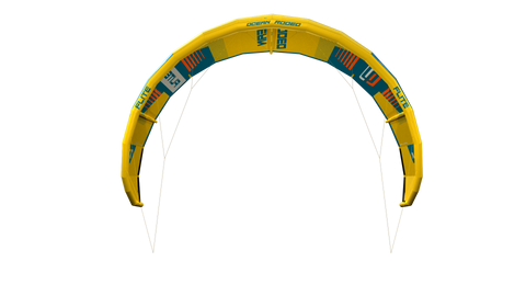 Ocean Rodeo Flite 3S A-Series. Image shows a blue and yellow kite with 'Ocean Rodeo' branding.