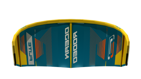 Ocean Rodeo Flite 3S A-Series. Image shows a blue and yellow kite with 'Ocean Rodeo' branding.